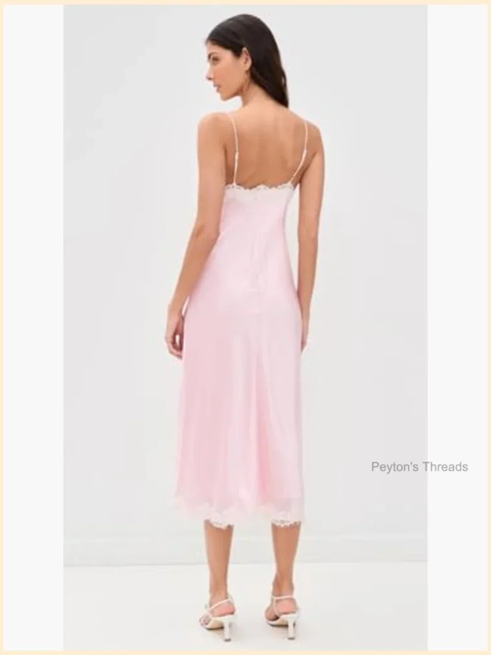 Silk Midi Dress with Floral Lace Trim - A-Line Sweetheart Neck - Picture 3 of 6